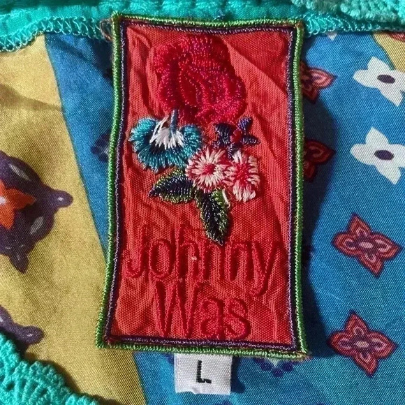 Johnny Was Long Sleeve Top 100% Silk Large L tunic blouse shirt color block - Picture 4 of 5